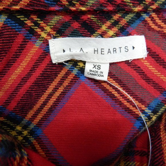 PacSun L.A Hearts Womens Plaid Long Sleeve Button Down Flannel Red Size XS - Picture 16 of 16